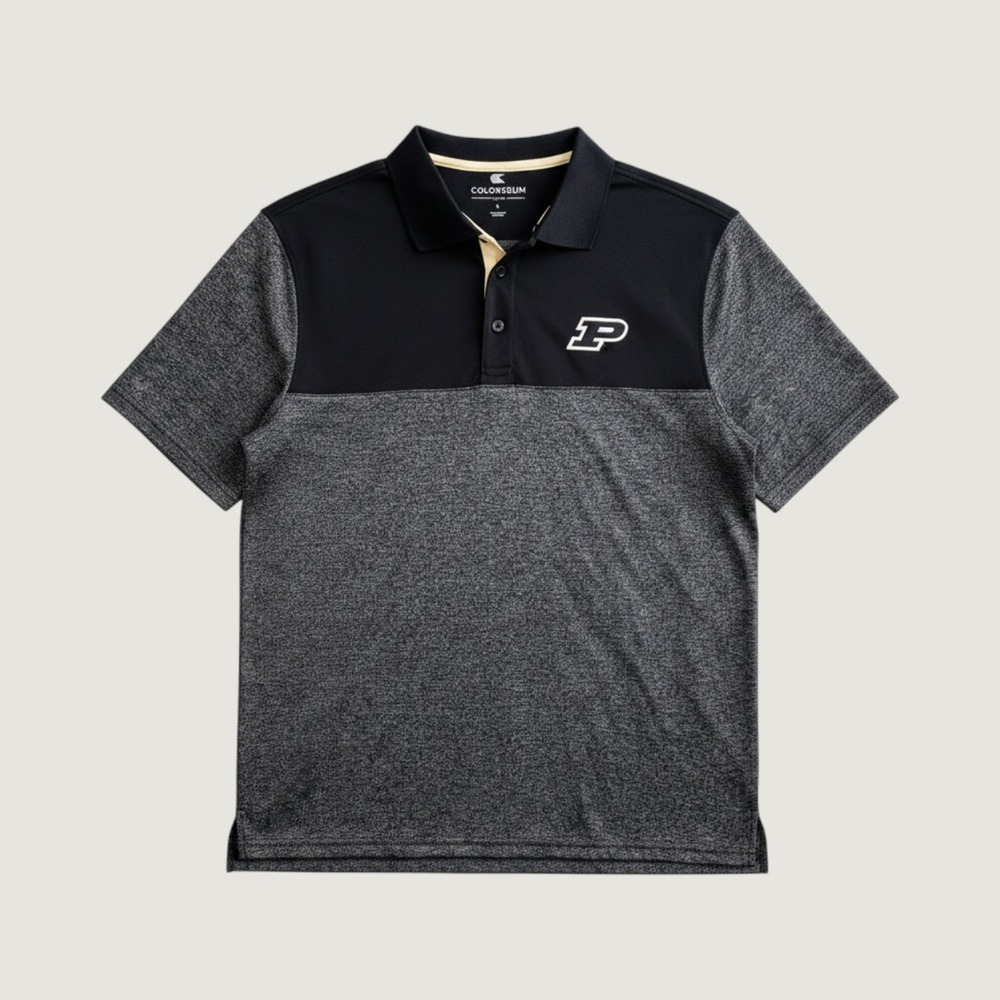 Colosseum Mens Purdue Boilermakers Polo Shirt Black Gray Colorblock Large L